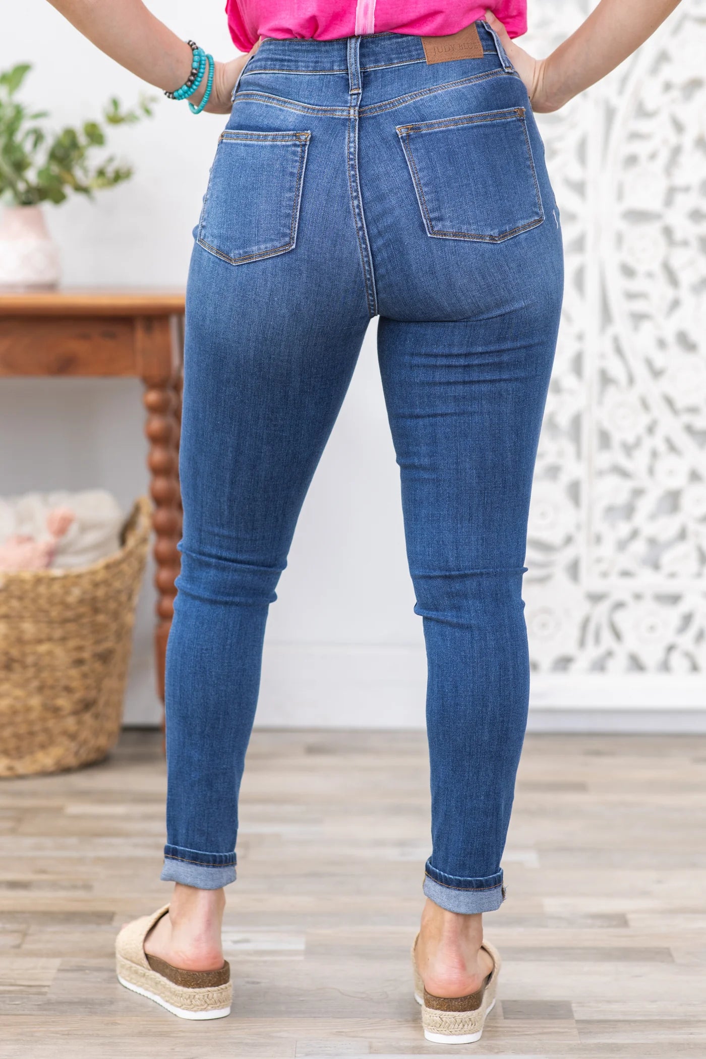 JUDY BLUE HIGH WAIST HEM SKINNY CUFFED JEANS