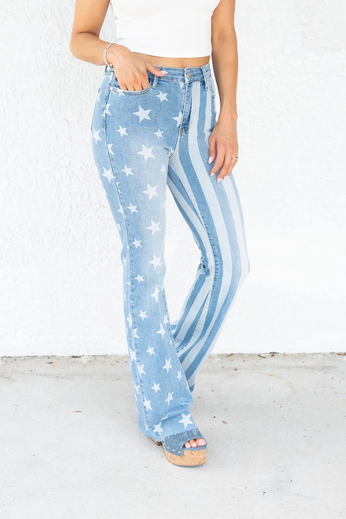 JUDY BLUE HIGH WAIST STARS & STRIPES FLARE