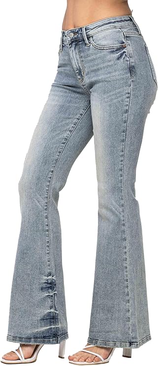 JUDY BLUE MID RISE TINTED PIN TACK DETAIL FLARE