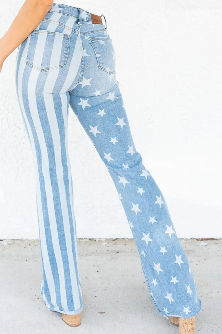 JUDY BLUE HIGH WAIST STARS & STRIPES FLARE