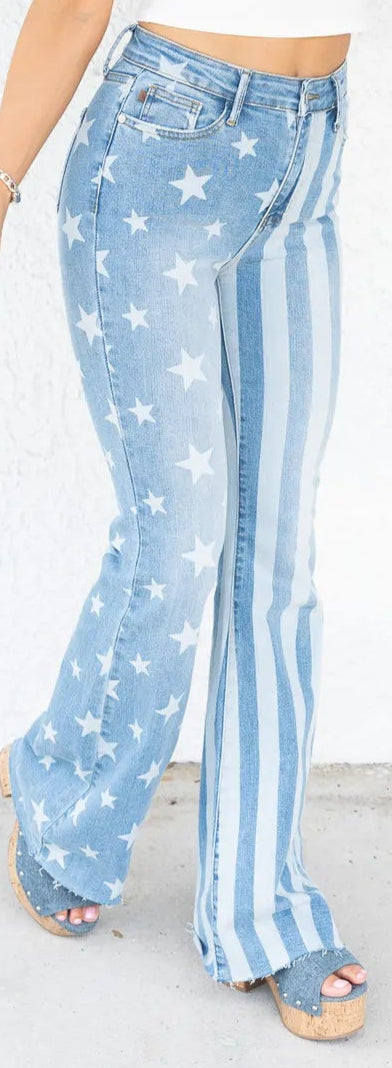 JUDY BLUE HIGH WAIST STARS & STRIPES FLARE