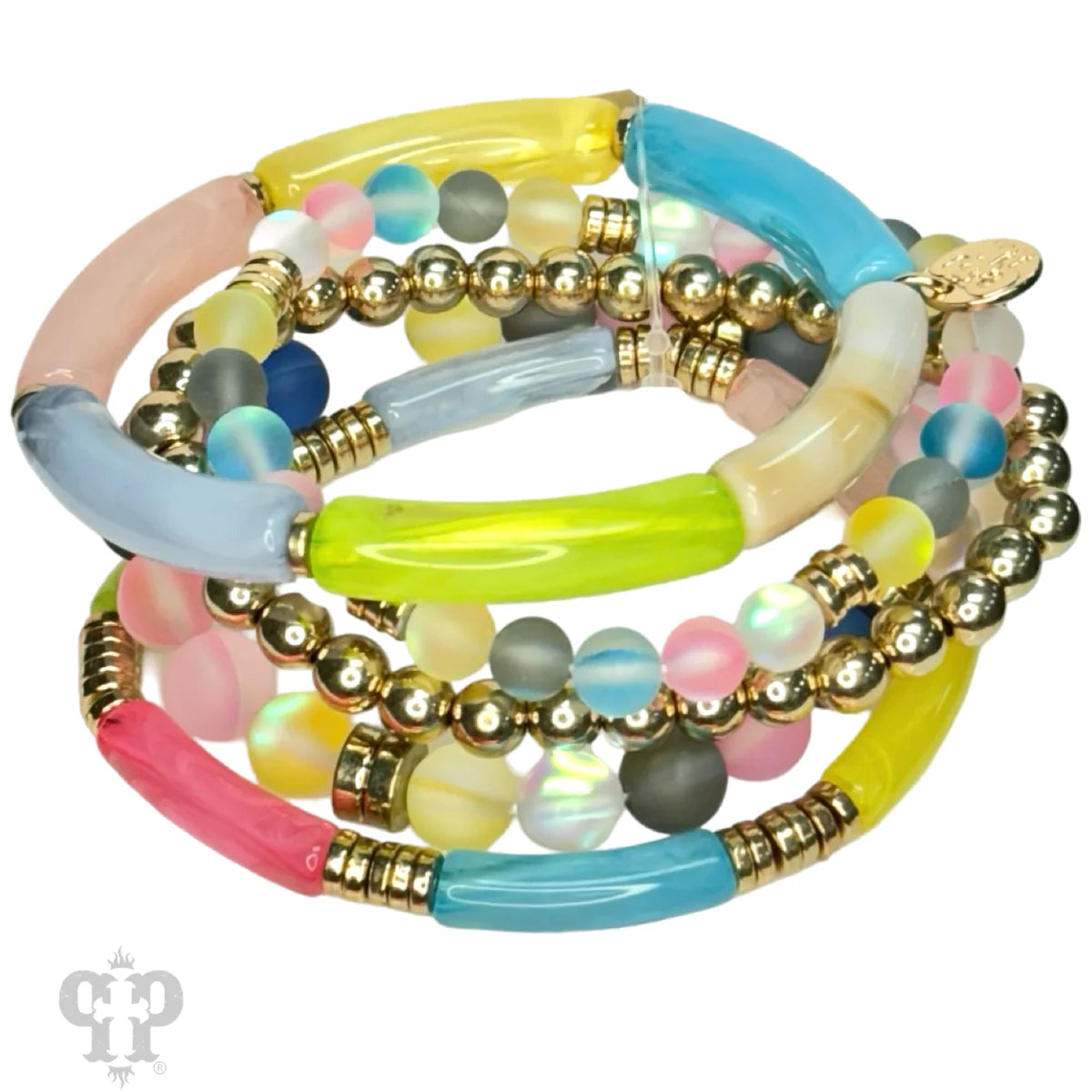 PINK PANACHE MULTI-COLOR ROUND AND BAMBOO BEAD BRACELET SET