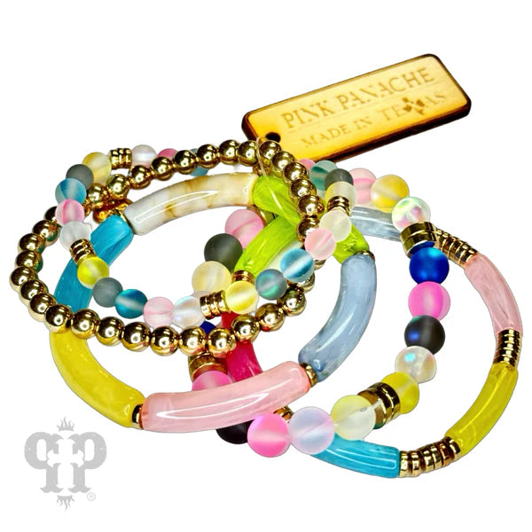 PINK PANACHE MULTI-COLOR ROUND AND BAMBOO BEAD BRACELET SET