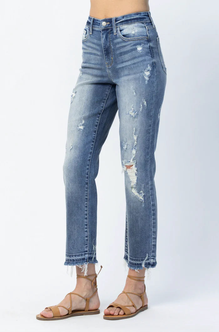 JUDY BLUE HW RELEASE HEM ANKLE DESTROYED JEAN