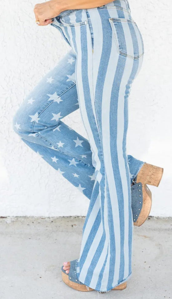 JUDY BLUE HIGH WAIST STARS & STRIPES FLARE