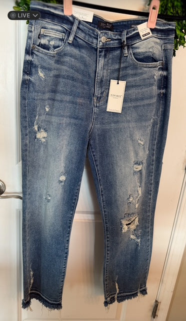 JUDY BLUE HW RELEASE HEM ANKLE DESTROYED JEAN