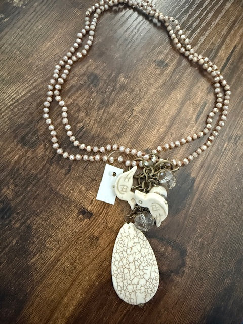 SANDRA LING NEUTRAL TAN/ CREAM CLAY DOVE NECKLACE