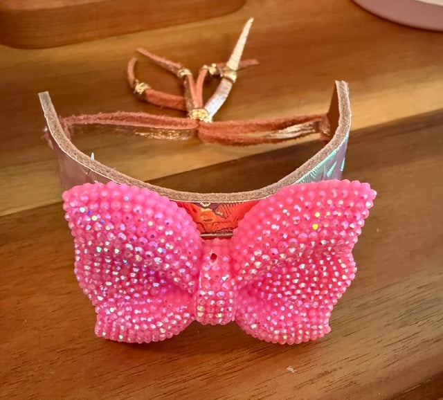 Sandra Ling Pink Bow Tooled Leather Cuff