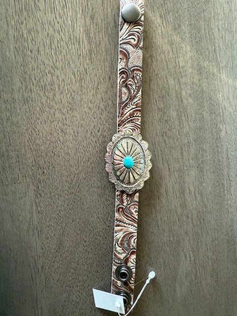 SANDRA LING CUSTOM EMBOSSED LEATHER SKINNY CUFF WITH CHARM