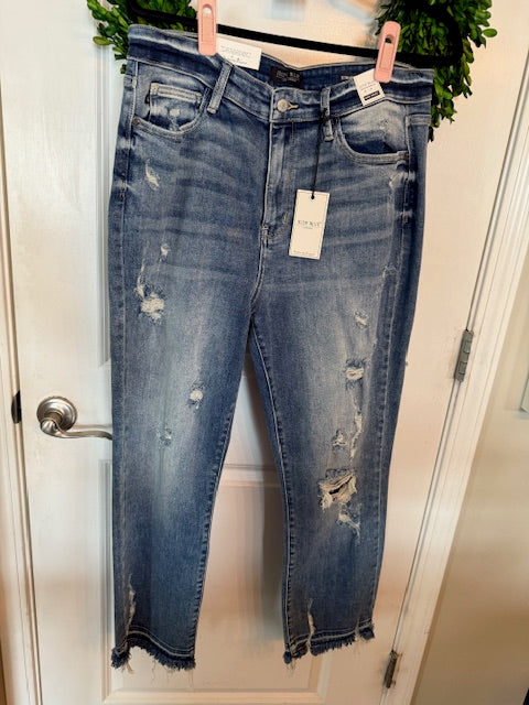 JUDY BLUE HW RELEASE HEM ANKLE DESTROYED JEAN