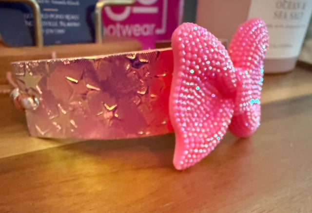 Sandra Ling Pink Bow Tooled Leather Cuff