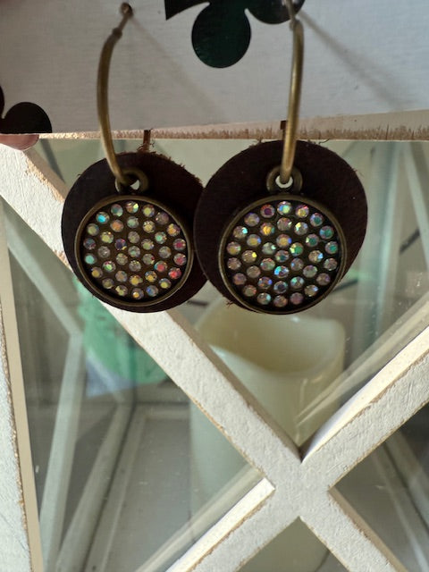 SANDRA LING LEATHER (AUSTRIALIAN CRYSTALS) CHARM EARRINGS