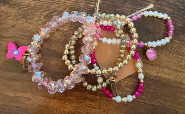 Sandra Ling Pink Butterfly Bracelet Stack
