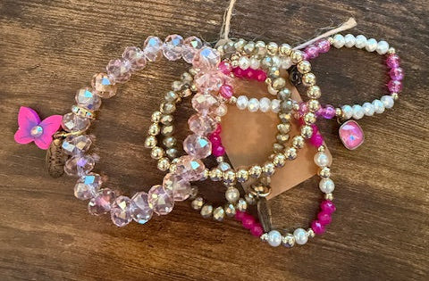 Sandra Ling Pink Butterfly Bracelet Stack