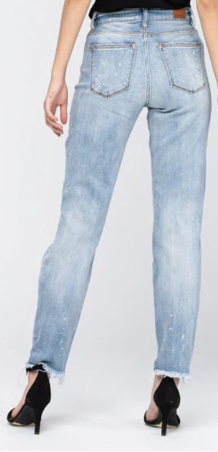 JUDY BLUE MID RISE BOYFRIEND DESTROYED JEANS (BEACH SPLASH)