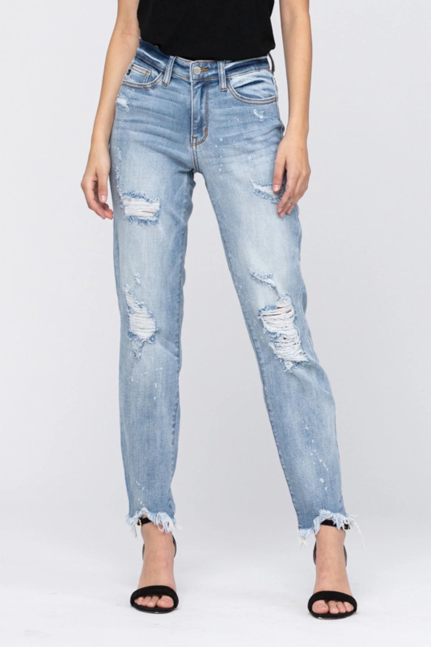 JUDY BLUE MID RISE BOYFRIEND DESTROYED JEANS (BEACH SPLASH)