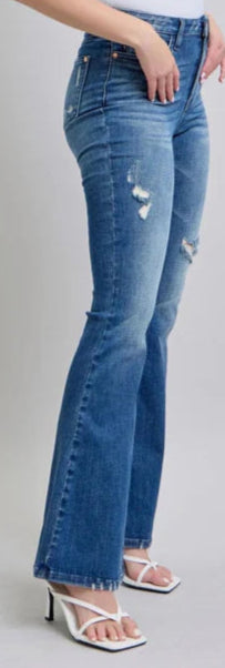 JUDY BLUE HIGH WAIST CONTRAST WASH DESTROY FLARE JEANS