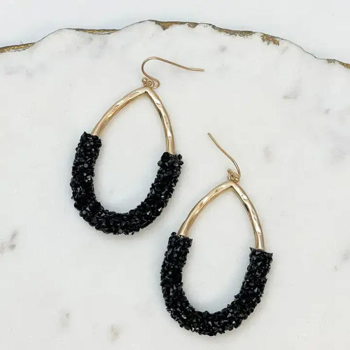 Crystal Encrusted Gold Teardrop Dangle Earrings