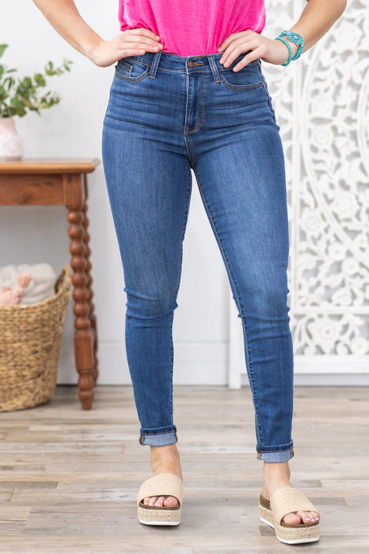 JUDY BLUE HIGH WAIST HEM SKINNY CUFFED JEANS