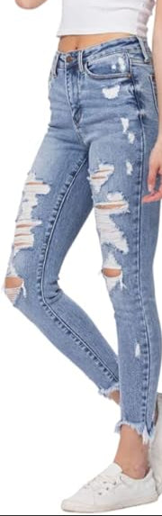 JUDY BLUE HIGH RISE SHARK BITE DESTROYED SKINNY JEANS