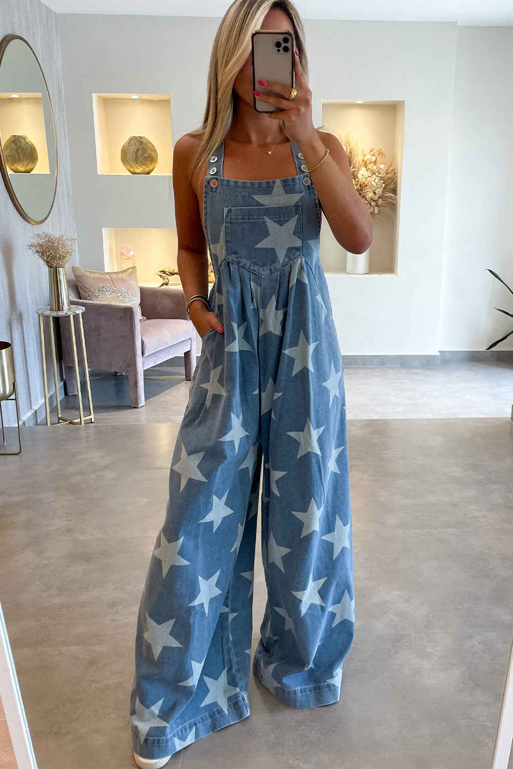 STAR DENIM WIDE LEG OVERALLS