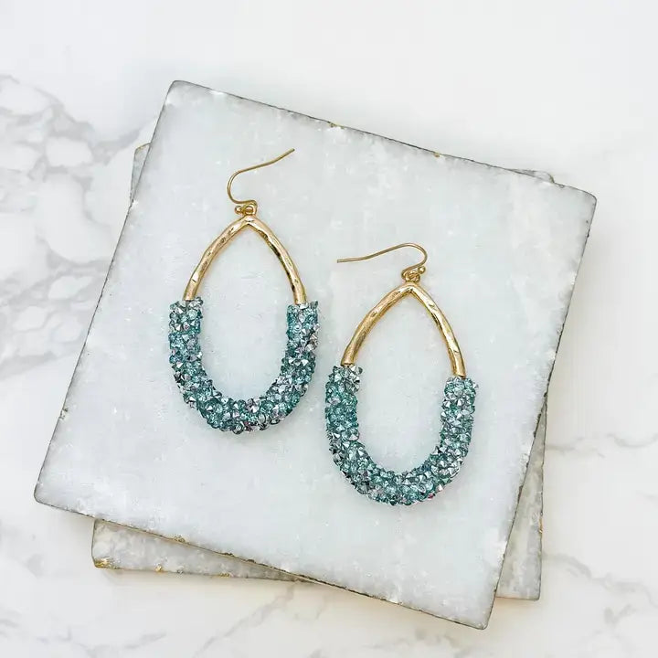 CRYSTAL GOLD ENCRUSTED GOLD TEARDROP DANGLE EARRINGS
