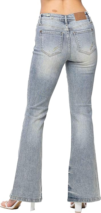 JUDY BLUE MID RISE TINTED PIN TACK DETAIL FLARE