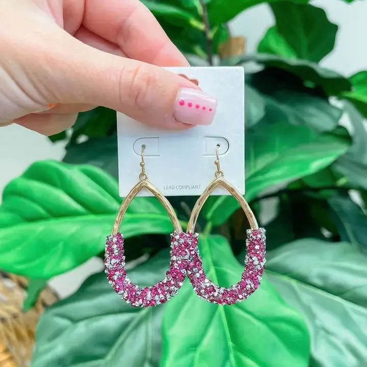 Crystal Encrusted Gold Teardrop Dangle Earrings