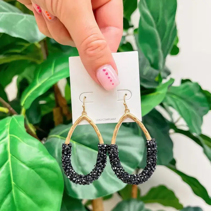 Crystal Encrusted Gold Teardrop Dangle Earrings