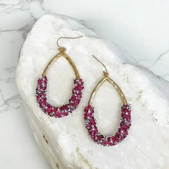 Crystal Encrusted Gold Teardrop Dangle Earrings