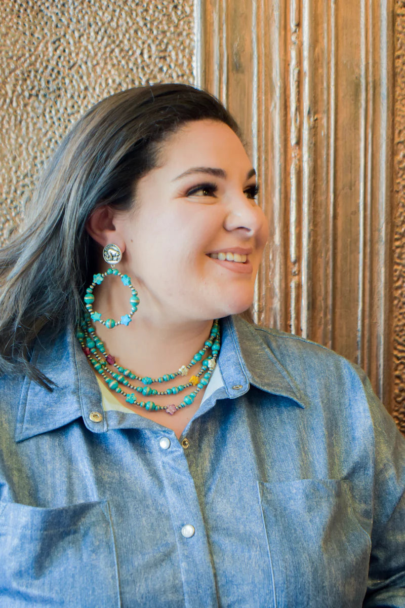 Turquoise Bead and Buffalo Nickel Earrings
