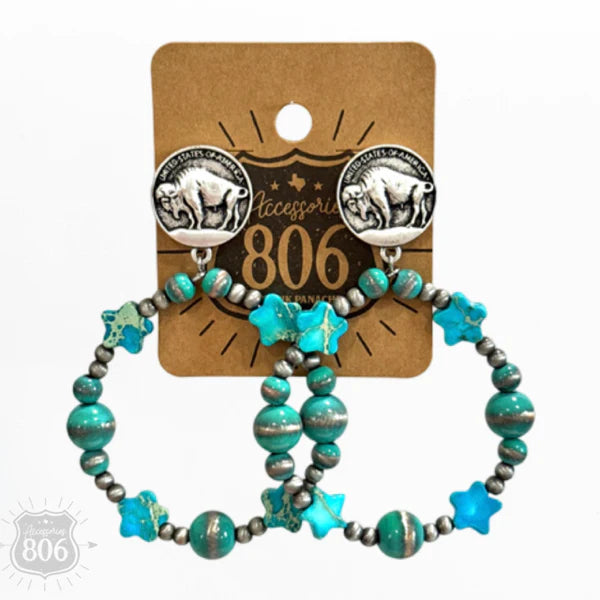 Turquoise Bead and Buffalo Nickel Earrings