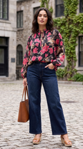FLORAL LINED LONG SLEEVE BLOUSE