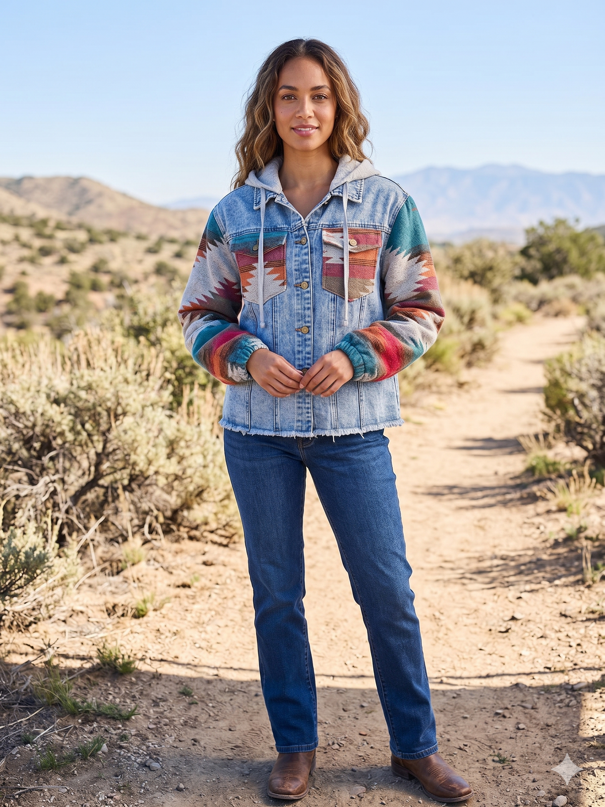 AZTEC  HOODED JEAN JACKET