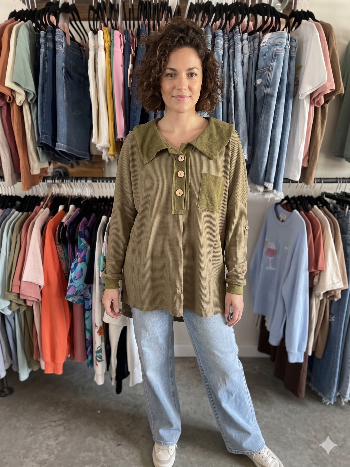 MINERAL WASH OVERSIZED OLIVE GREEN WAFFLE KNIT