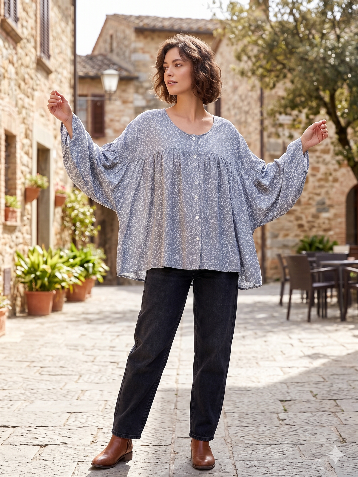 FLORAL BATWING SLEEVE BLOUSE