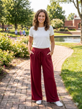 DEEP RED PLEATED CASUAL PANTS