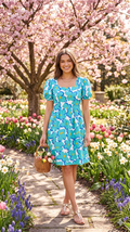 FLORAL TEAL ABSTRACT DRESS