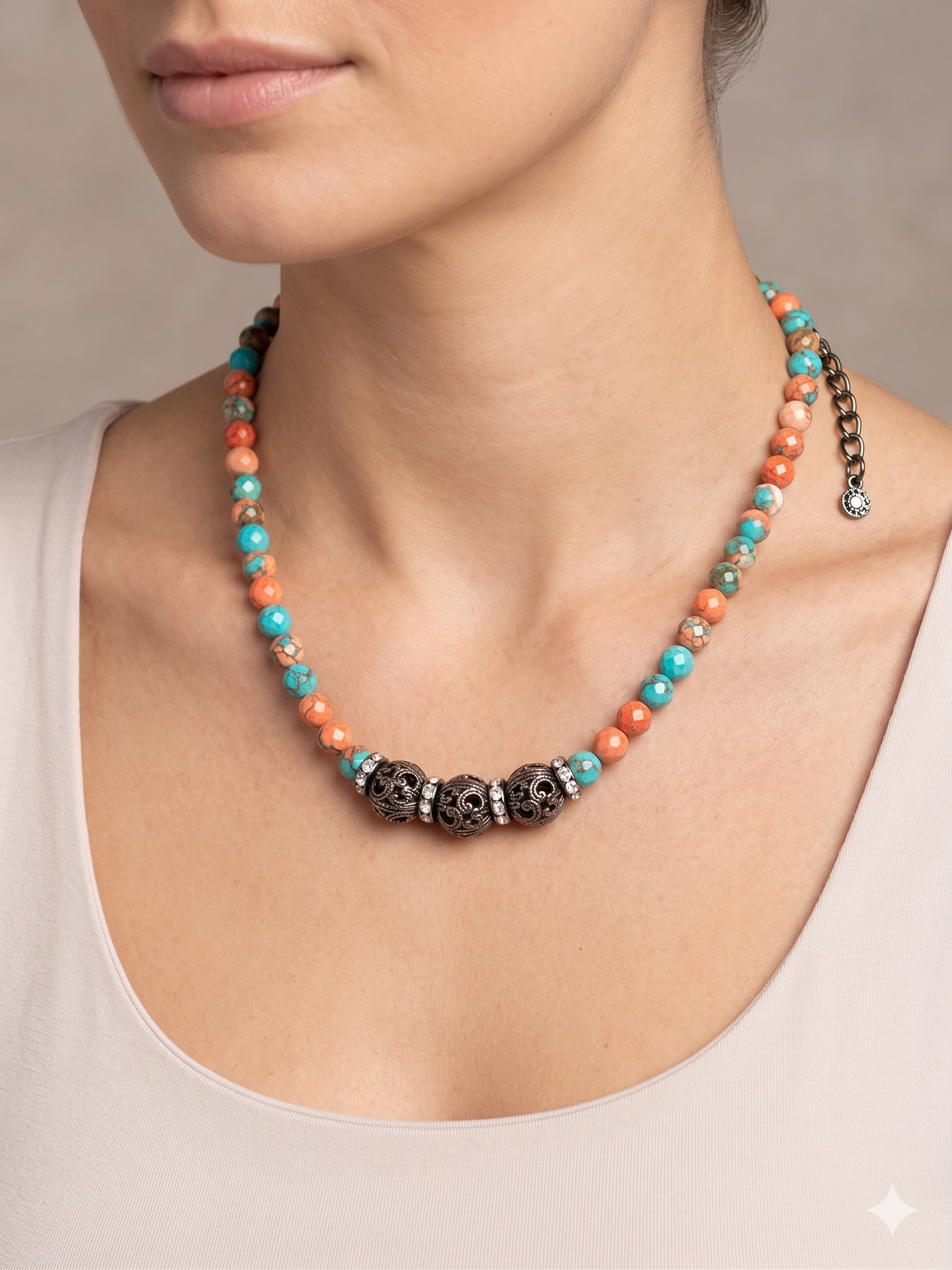 AGATE LAYER NECKLACE ORANGE TURQ