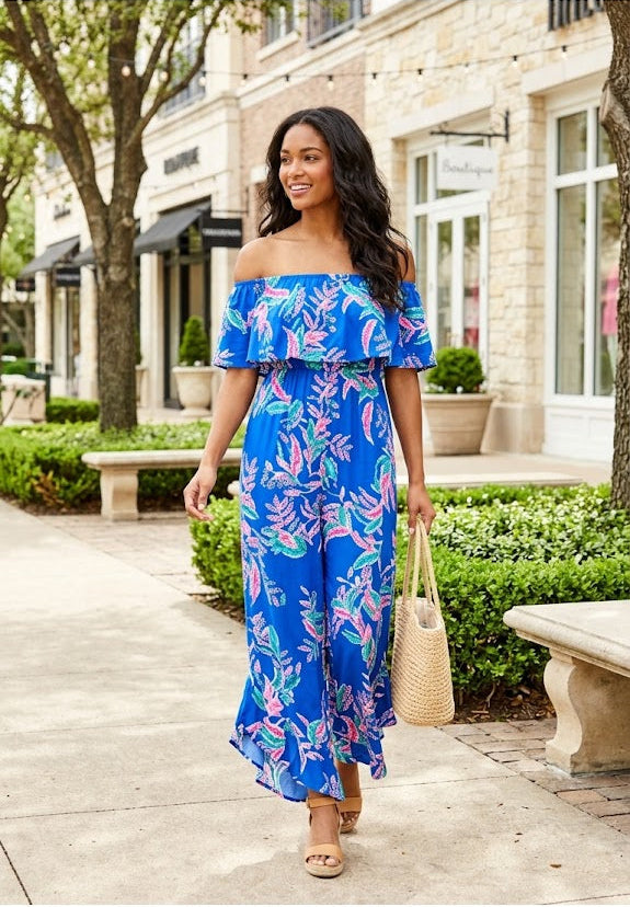 OFF THE SHOULDER FLORAL JUMPSUIT