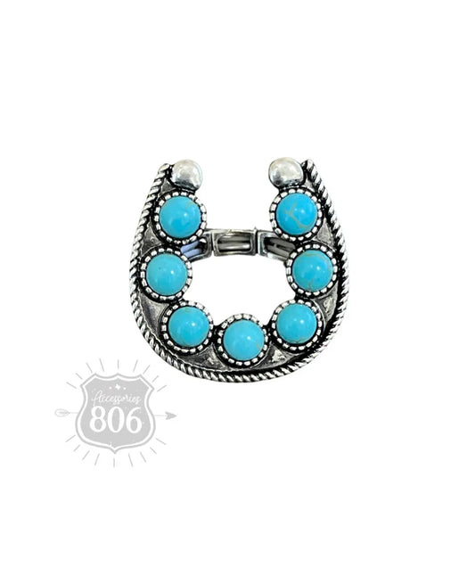 Stone horseshoe stretch ring Turquoise
