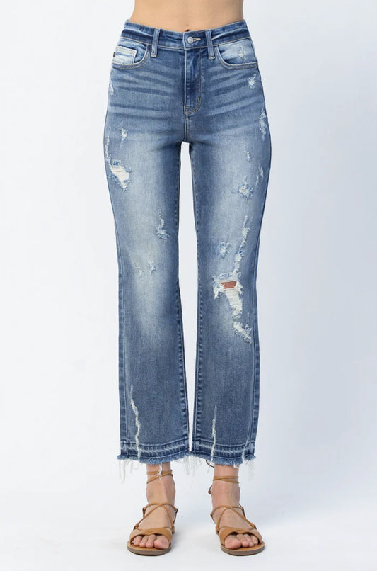 JUDY BLUE HW RELEASE HEM ANKLE DESTROYED JEAN