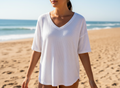 WHITE SHORT SLEEVE WAFFLE KNIT