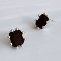 Statement Gem Stud Earrings – Faceted Black Stone with Prong Setting