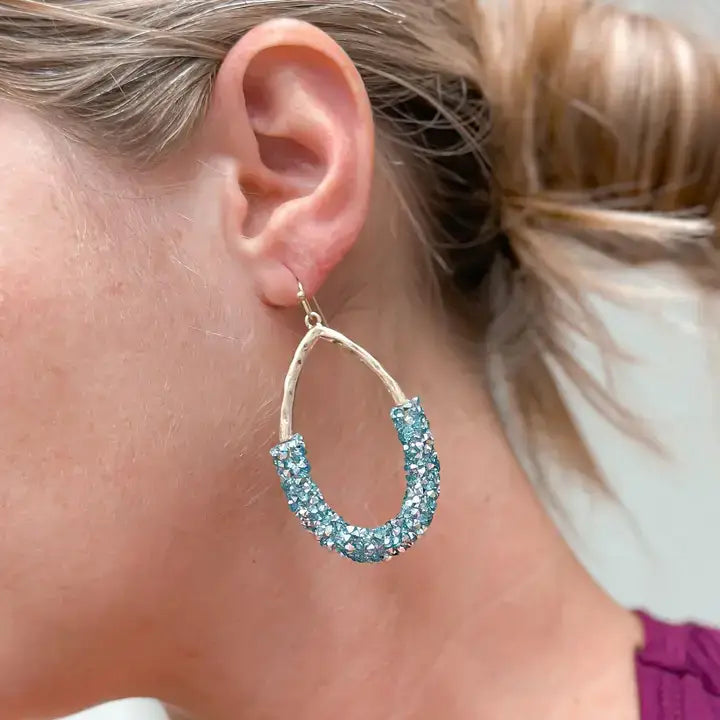 CRYSTAL GOLD ENCRUSTED GOLD TEARDROP DANGLE EARRINGS