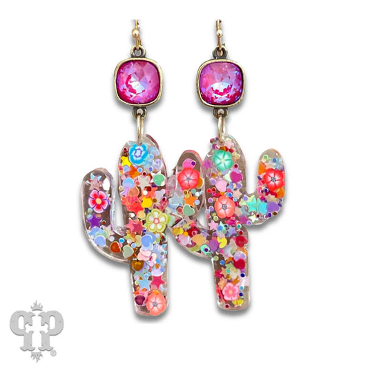CHUNKY CACTUS EARRINGS, WITH AUSTRALIAN CRYSTAL