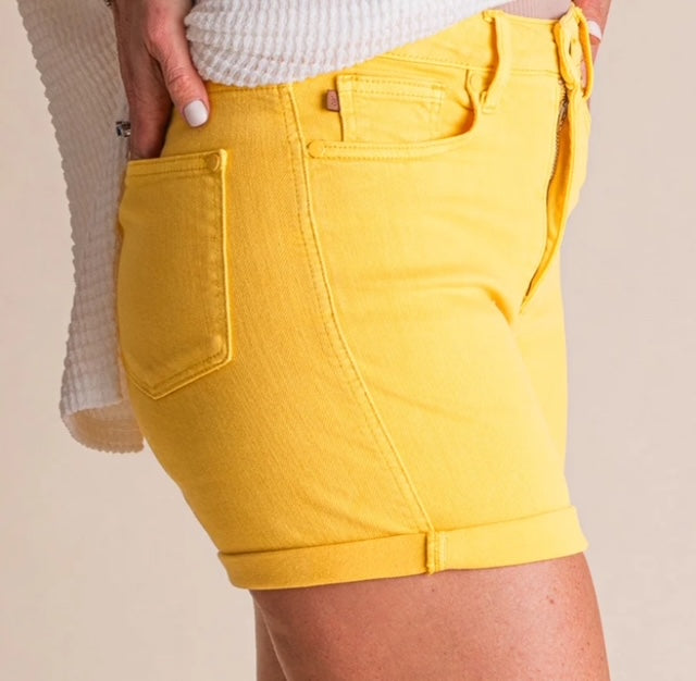 Judy Blue Tummy Control HW Hem Shorts (Yellow)