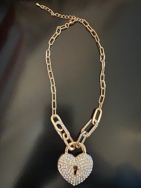 HEART PAVE LOCKET NECKLACE W/ EXTENDER