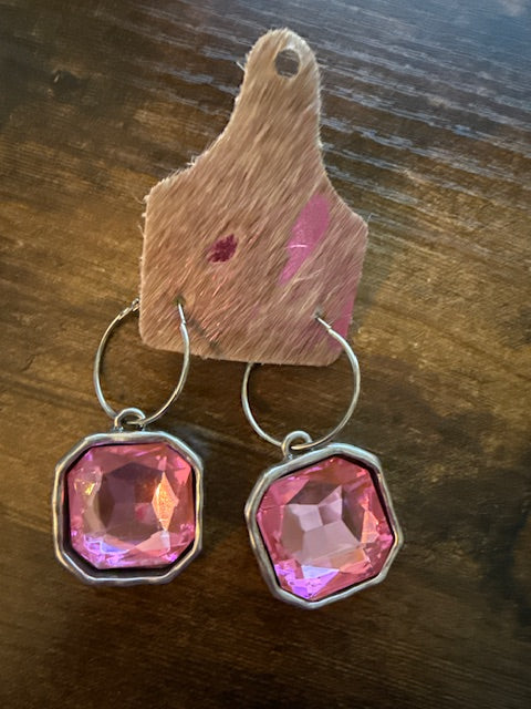 Chunky AB Pink Earrings Silver