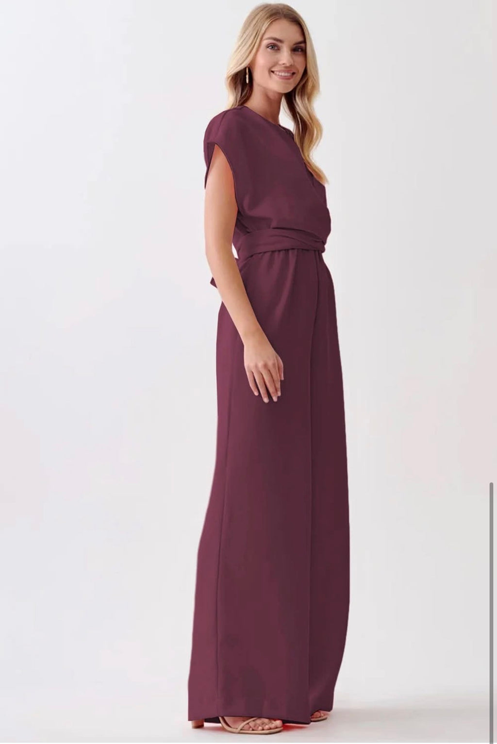 BURGANDY CAP SLEEVE KNOT SHIFT JUMPSUIT